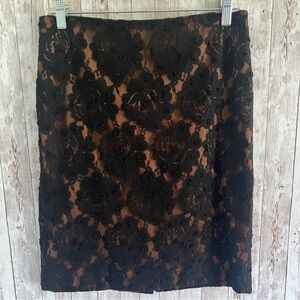 Talbots Black Floral Lace Beaded Pencil Skirt Cocktail Dressy 6P
